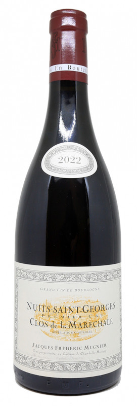 Bouteille de vin Domaine Jacques Fr&eacute;d&eacute;ric Mugnier Nuits Saint Georges 1er Cru Clos de la Mar&eacute;chale 2022, &eacute;tiquette &eacute;l&eacute;gante, vin rouge Bourgogne