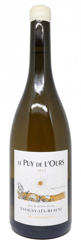 bouteille Savigny-l&egrave;s-Beaune blanc 2023, Domaine du Puy de l&rsquo;Ours, &eacute;tiquette &eacute;l&eacute;gante, vigne en Bourgogne, terroir argilo-calcaire, vin blanc bio, cuve inox, vin sans bois, Chardonnay pur, paysage de la C&ocirc;te de Beaune