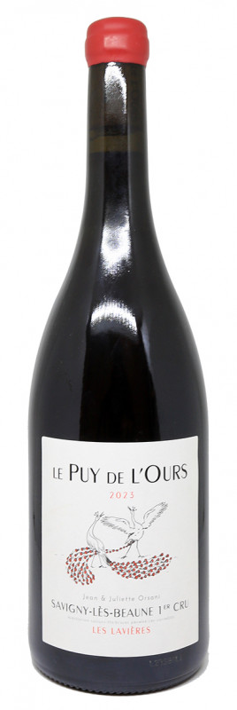 bouteille de vin rouge 2023, Domaine du Puy de l&rsquo;Ours, Les Lavi&egrave;res, Premier Cru Bourgogne, Pinot Noir, Savigny-l&egrave;s-Beaune, &eacute;levage en f&ucirc;ts de ch&ecirc;ne, terroir calcaire, &eacute;tiquette sobre, vignes anciennes, vin bio en Bourgogne