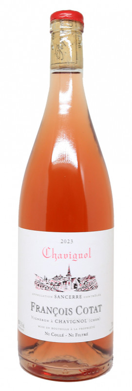 bouteille Sancerre ros&eacute; 2023, Domaine Fran&ccedil;ois Cotat, Pinot Noir, terroir terres blanches, vignoble Loire, vin nature, &eacute;levage en cuve, vin non filtr&eacute;, couleur rose p&acirc;le, vignoble argilo-calcaire, &eacute;tiquette &eacute;l&eacute;gante