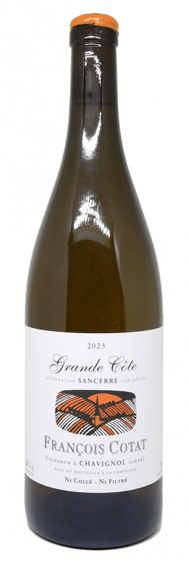 bouteille Sancerre blanc 2023, Domaine Fran&ccedil;ois Cotat, La Grande C&ocirc;te, Sauvignon Blanc, terroir terres blanches, vignoble Loire, vin nature, &eacute;levage en foudres, &eacute;tiquette &eacute;l&eacute;gante, mise en bouteille artisanale, cuv&eacute;e biodynamique