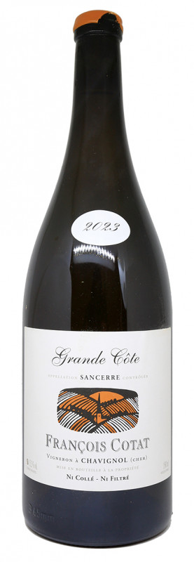 bouteille magnum Sancerre blanc 2023, Domaine Fran&ccedil;ois Cotat, La Grande C&ocirc;te, Sauvignon Blanc, terroir terres blanches, vignoble Loire, vin nature, &eacute;levage en foudres, &eacute;tiquette &eacute;l&eacute;gante, mise en bouteille artisanale, cuv&eacute;e biodynamique