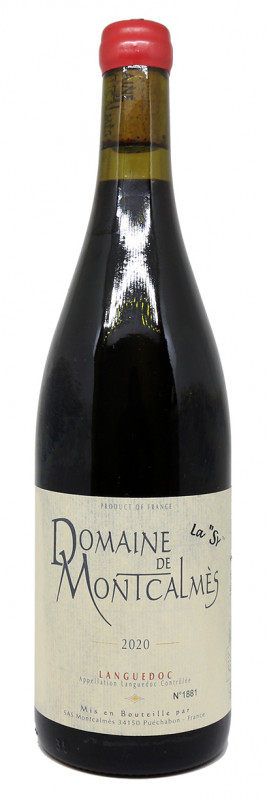 bouteille de vin rouge, La Sy 2020, Domaine de Montcalm&egrave;s, vin du Languedoc