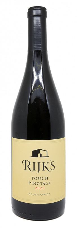 Bouteille Rijk&rsquo;s Pinotage 2022, domaine Rijk&rsquo;s &agrave; Tulbagh, vignoble Afrique du Sud, vin rouge, ch&ecirc;ne fran&ccedil;ais, Pinotage, vall&eacute;e montagneuse, climat m&eacute;diterran&eacute;en, &eacute;levage en barrique, label Touch of Oak