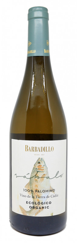 bouteille de vin blanc, Barbadillo S&aacute;balo 2023, vin espagnol bio, vin blanc sec, vin de Sanl&uacute;car de Barrameda
