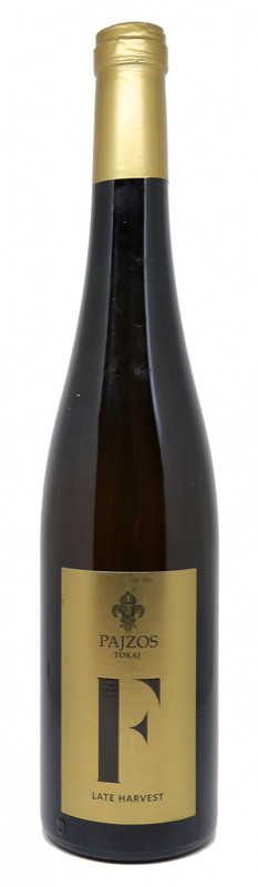 bottle of wine, label Château de Pajzos, Furmint Late Harvest 2023, sweet white wine, Tokaj, Hungarian wine