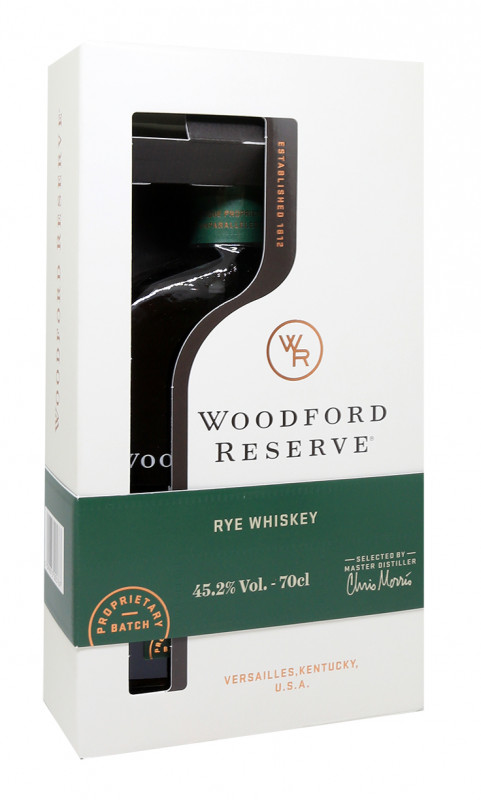 boite Woodford Reserve Rye Whiskey, whisky Kentucky, f&ucirc;t de ch&ecirc;ne am&eacute;ricain, whisky &eacute;pic&eacute;, distillerie Woodford Reserve