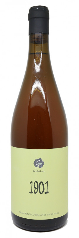 bouteille de 1901 2022, Clos des Grillons, vin blanc de mac&eacute;ration, Bourboulenc, vin orange naturel
