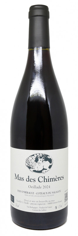 bouteille de Oeillade 2024, Mas des Chim&egrave;res, vin rouge l&eacute;ger, vin bio du Languedoc, Cinsault