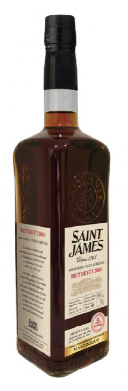 Photo de la bouteille de Saint James 2003, rhum agricole de martinique AOC, s&eacute;lectionn&eacute; par la confr&eacute;rie du rhum. C'est un brut de f&ucirc;t &agrave; 59% et limit&eacute; &agrave; 950 exemplaires dans le monde. La confr&eacute;rie du rhum est un c&eacute;l&egrave;bre groupe de Facebook pour tous les amateurs francophones de rhum.